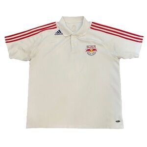 EUC Adidas New York Red Bulls Soccer Polo Shirt Men’s Large White/Red Stripes